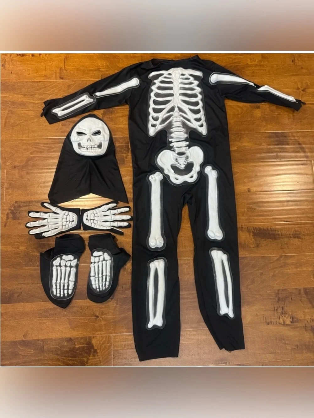 Skeleton costume, Halloween cake pan, cups, straws, cookie cutters & pencils